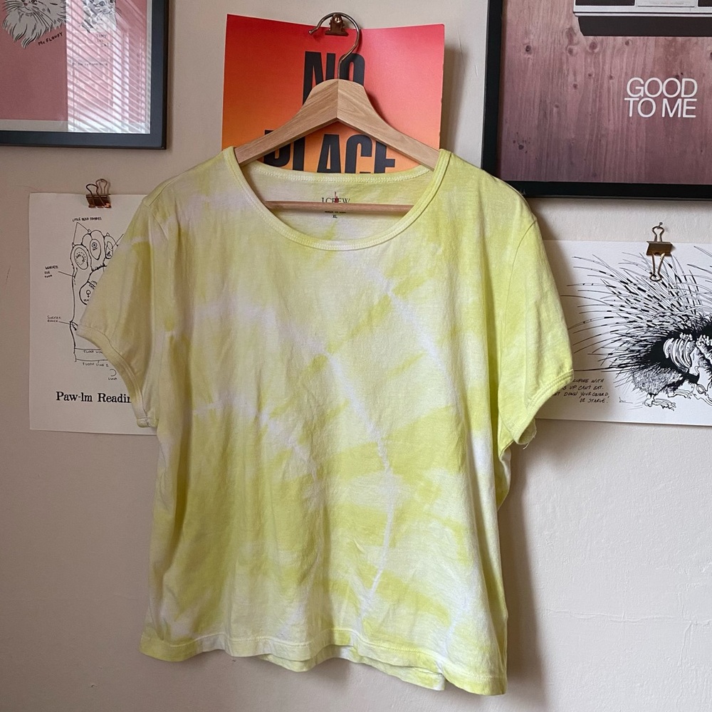J. Crew Made in the USA Faded Neon Green Tie Dye Cap Sleeve T-Shirt Tee XL
